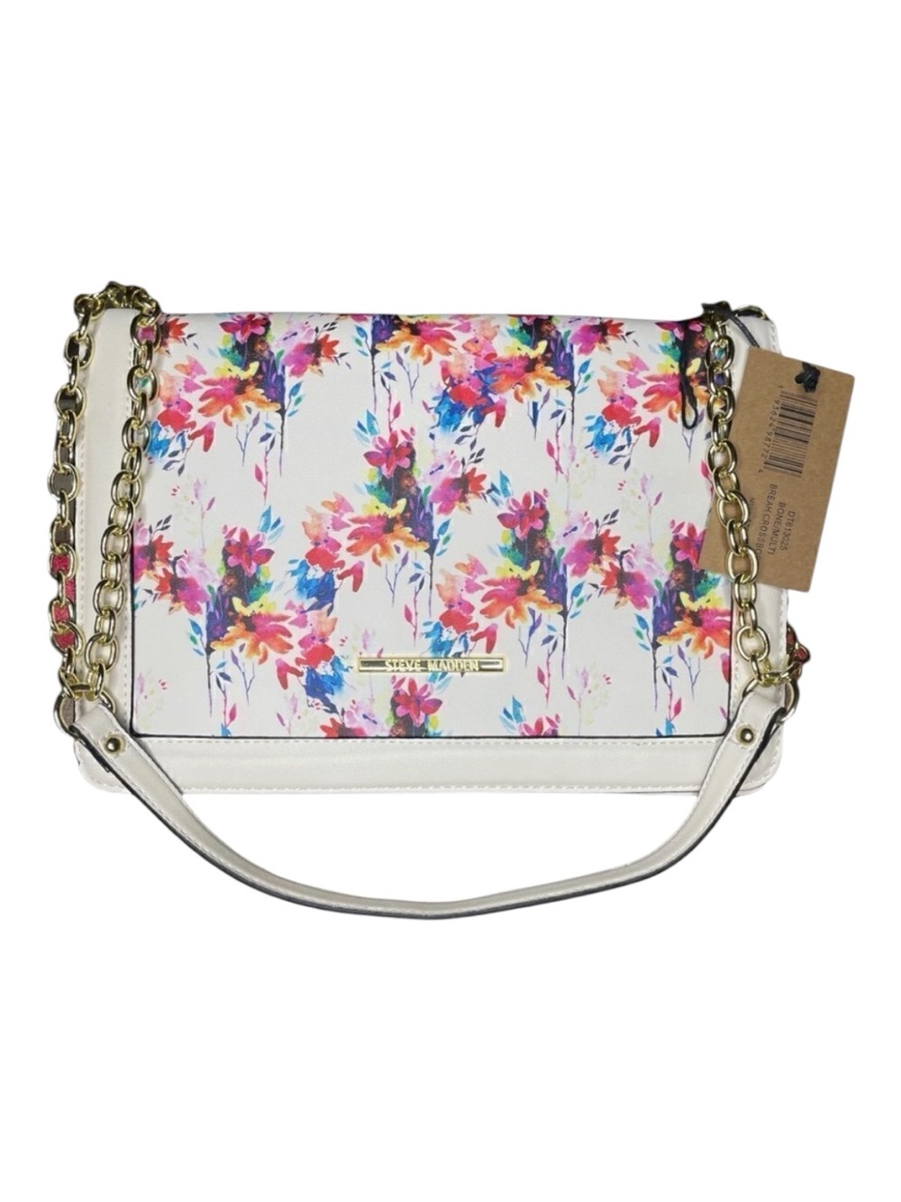 NEW Steve Madden Breah Shoulder Bag Pink White Floral Gold Chain Straps